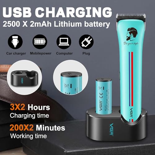VGR 160 Cordless Hair Clippers for Men - 440min Runtime, Metal Body