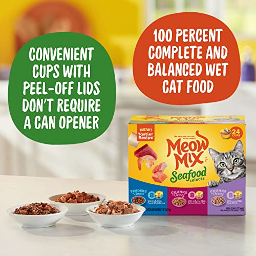 Meow Mix Seafood Selects Wet Cat Food Variety Pack, 2.75 Ounce (Pack of 24)