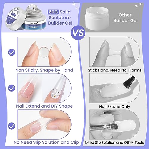 SUPWEE Clear Solid Builder Gel Kit for 3D Nail Art & Extensions (60g)