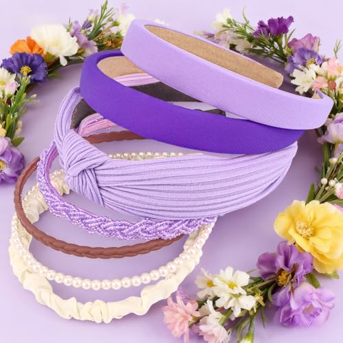 AHONEY 7-Pack Purple Headbands for Women & Girls - Non-Slip Hair Accessories