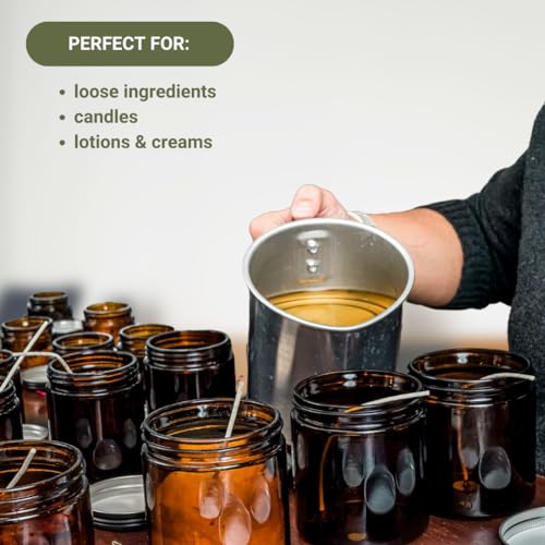Glass Amber 2oz Jar - 12 Packs, Empty Round Jars For Beauty Products, Lotion, and Powders - Black Lid - Small Candle Jars