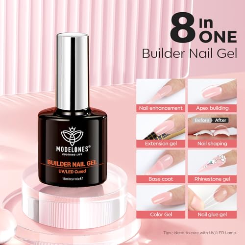 Modelones Builder Nail Gel 8-in-1 Pink Shimmer Cinnamon Glow - Long-Lasting Glitter Manicure