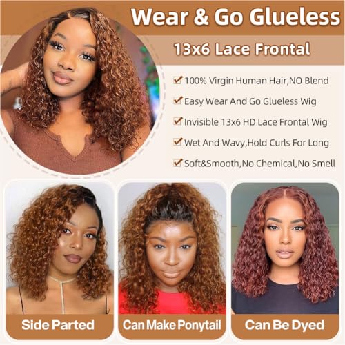Curly Bob Wig Human Hair Deep Wave 13x6 HD Lace Front 12in
