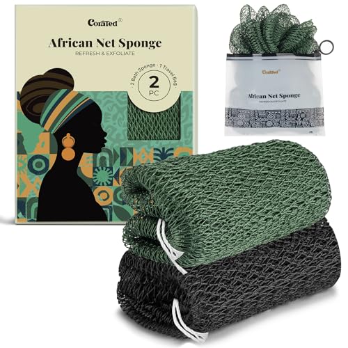 CORATED Black & Dark Green Exfoliating Bath Loofah Sponge with Stretchable Net
