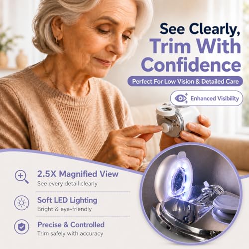 3-in-1 Electric Nail Clippers for Seniors with LED Light and 2.5X Magnifier - USB Rechargeable, Dual Cutting Heads