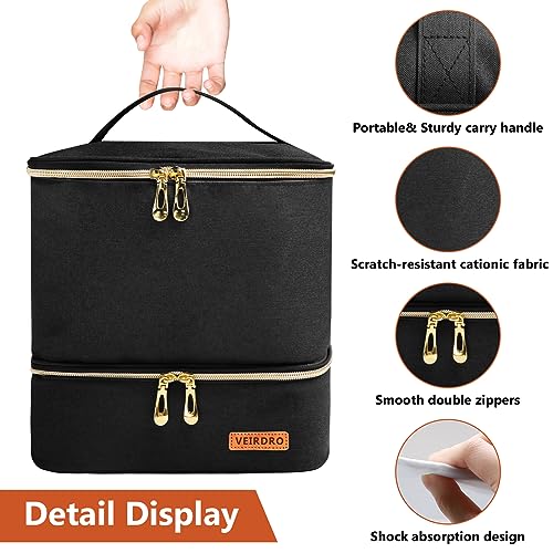 Veirdro Nail Polish Organizer Bag Holds 30 Bottles (15ml/0.5 fl.oz)& Nail Lamp, Portable Travel Nail Kit Storage Carrying Case, Double Layer Nail Supplies Holder Bag PU Leather Women (Elegant Black)