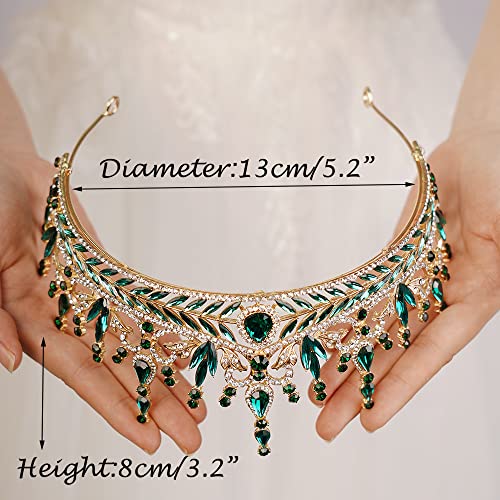 Baroque Green Tiara Crown with Rhinestones for Women