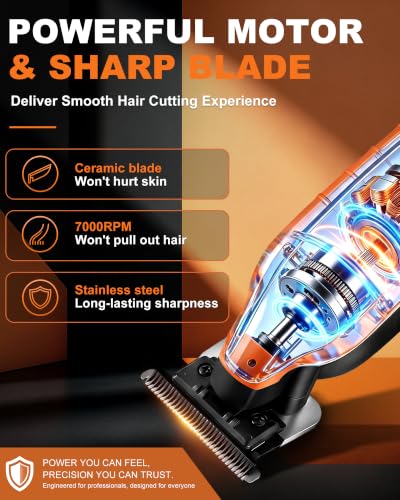 KEMEI PG2499 Orange Cordless Hair Clipper for Men – Beard & Hair Trimmer with 7000 RPM