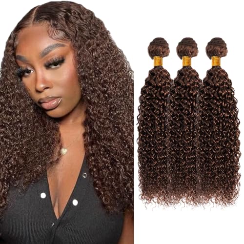 WuvuSnm Brown #4 Curly Human Hair Bundles 22-26 Inch Wet & Wavy, 150g - Variation JC