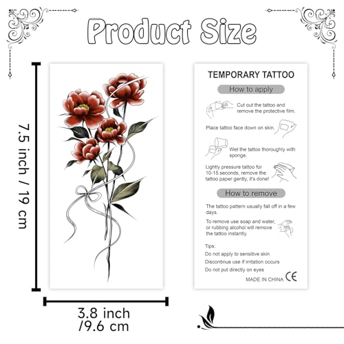 Cerlaza Realistic Flower Temporary Tattoos for Women, 12 Sheet Waterproof Semi-Permanent