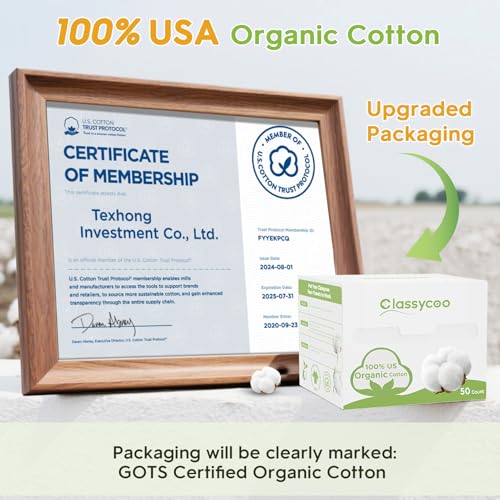 Classycoo XL Disposable Face Towel, 100% Cotton Ultra-Soft for Sensitive-Skin, Odor-Free,Facial Cleansing Wipes Makeup Remover Cloths for Travel, Home Hand Dry Wipe(12 x 10 Inch, 50 Count)