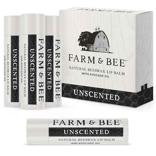 Natural Lip Balm - Organic & Natural Ingredients - Beeswax Based Moisturizing Lip Care Chapstick for Chapped Lips - Great Gift Idea - Farm & Bee - 0.15oz (Pack of 4 - Unscented)