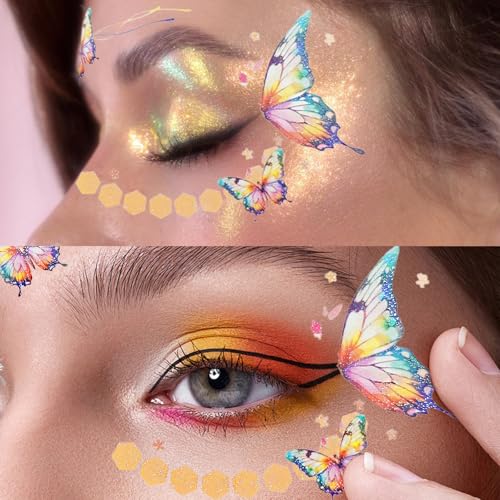 Glitter Fairy Temporary Tattoos - 20 Sheets with Face Gems
