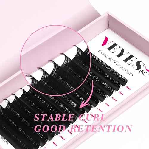 VEYES INC Cashmere Luxe Lashes - Tapered Tips Volume Lash Extension Trays B/C/CC/D/M/J Curl, 0.03-0.05, 8-17mm | Matte Black Professional Eyelash Supplies for Lash Techs (0.03 CC 8-16mm)