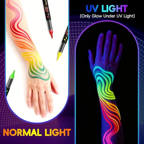8-Color UV Neon Body Paint Pen Set - Luminous Face Tattoo Marker Kit