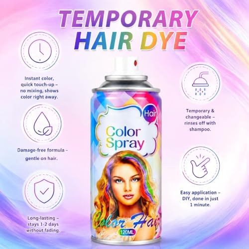 Yishifa Temporary Hair Color Spray for Kids & Adults - Vibrant Washable Hair Dye for Halloween & Cosplay