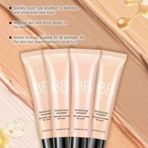 BB Cream Skin Tinted Foundation Makeup,Concealer Full Coverage Lightweight Matte Foundation with Brush,Evens Skin Tone,Oil Control Cover Flaws,Natural Finish for All Skin Types,Vegan - Natural Beige