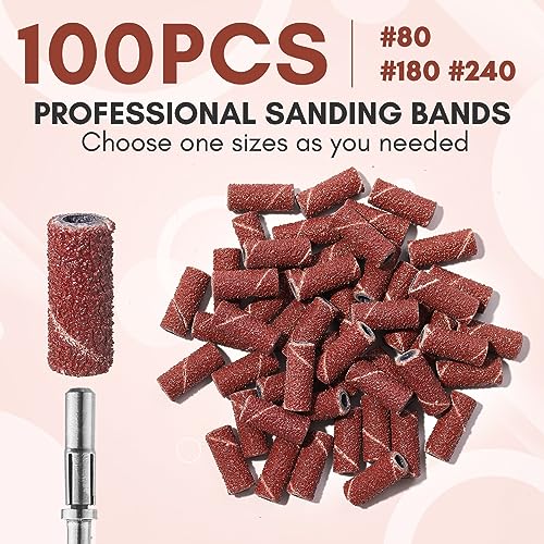 Makartt Sanding Bands for Nail Drill, 100 Pcs 2023 Upgrade Design Small Nail Sanding Files for 3mm Mandrel Bits, 80 Coarse Grits for Acrylic Nails Gel Removing Shaping, Manicure Nail Salon Use