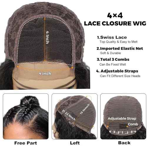 Wear and Go Glueless Wigs Human Hair Pre Plucked 4x4 Straight Short Bob Closure Wig Human Hair for black women 180 dentisty Natrual Color 12 inch