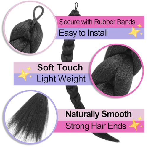 24 Inch Black Braided Ponytail Extension for Daily Wear