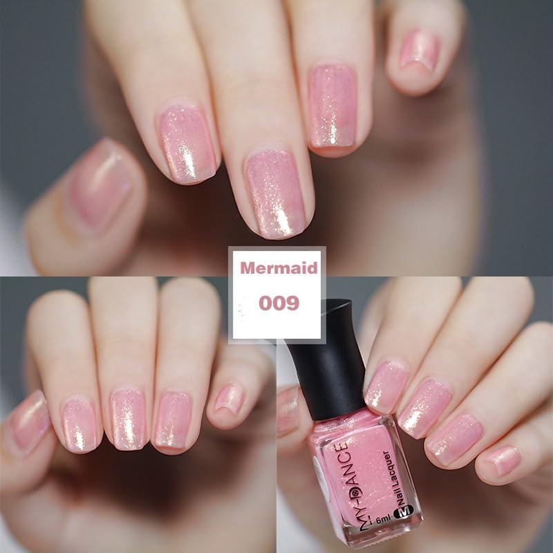 IMGDD Sheer Pearl Pink Nail Polish 6ml - Long Lasting Quick Dry Glitter Nude Manicure