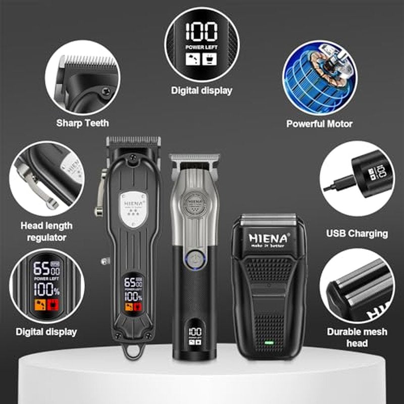 HIENA PRO Cordless Hair Clippers Set for Men with LED Display