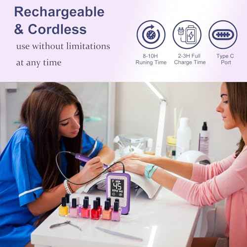 Professional Nail Drill Cordless 45000 RPM, Meremit Electric Nail File with Diamond Decoration, 12Pcs Drill Bits, Large LCD Screen, Rechargeable Electric Nail Machine Drill for Acrylic Gel Nail Polish