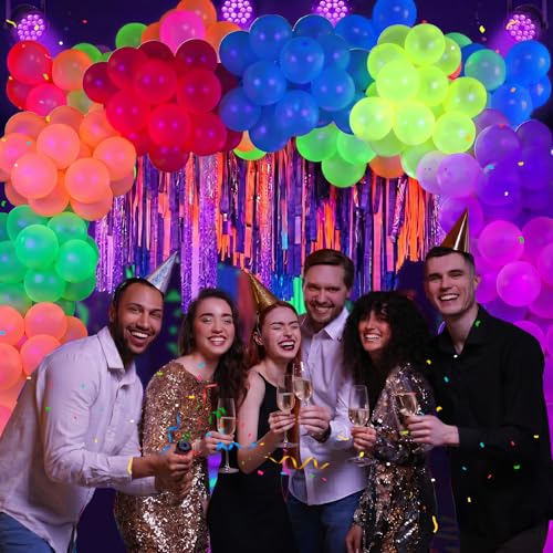 100 UV Neon Balloons - 12 Inch Glow in the Dark Party Supplies