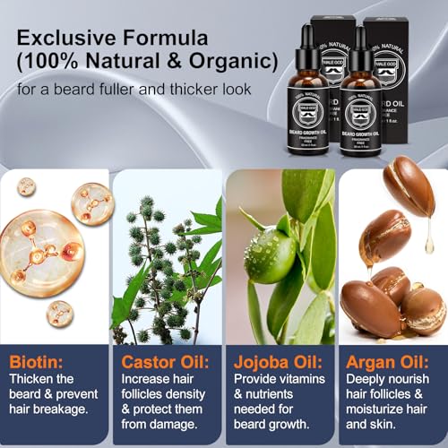 MALE GOD Beard Growth Kit, Beard Kit w/Upgraded Beard Growth Oil - Biotin and Batana Oil, Beard Growth Balm, Beard Massager for Spot/Patchy Beard, Birthday Gifts for Him Boyfriend Husband