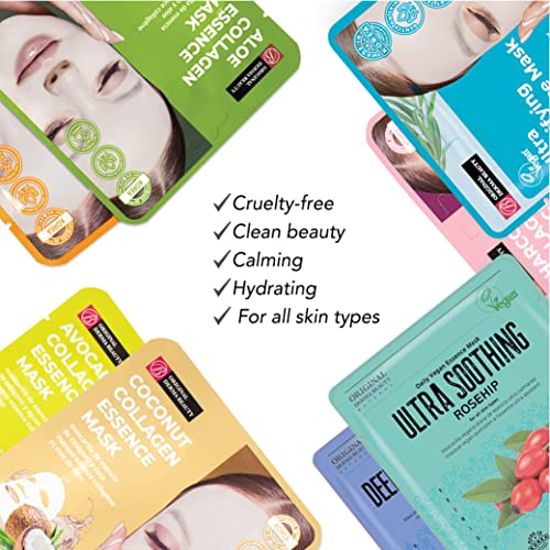 Innerest Original Derma Beauty Collagen Face Masks 24 PK Deep Moisturizing Jojoba Oil Face Mask Skin Care Sheet Masks Set for Beauty & Personal Care Korean Face Mask