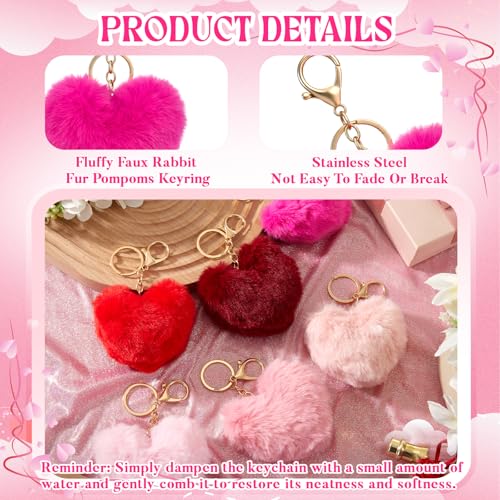 Landical 12 Sets Galentine's Day Makeup Bags Gifts Bulk for Woman Valentine's Day Canvas Bags with Zipper Pink Plush Heart Keychains Galentines Party Favors Supplies for Friends Besties Ladies