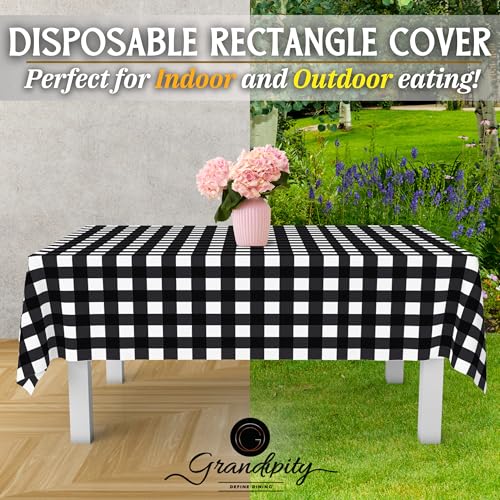 Grandipity Black Checkered Gingham 12 Pack Premium Disposable Plastic Tablecloth 54 Inch. x 108 Inch. Decorative Rectangle Checkered Racing Flag Table Cover