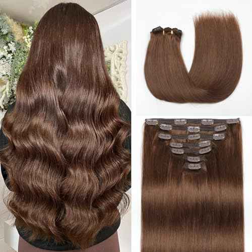 Clip in Hair Extensions Real Human Hair, Chocolate Brown ? 24 Inch 7pcs 180g/Pack, Soft Hair Extensions Real Human Hair Clip ins Straight for Women, Capable for all Occasion (#4 24 Inch)