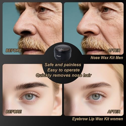 Nose Wax Kit,Unise Waxing Kit for Eyebrow Nose Mustache Hair Removal-Mini Warmer with Wax Beads, Applicators - Safe & Effective at Home Facial Hair Removal Wax Machine.£¨Black)