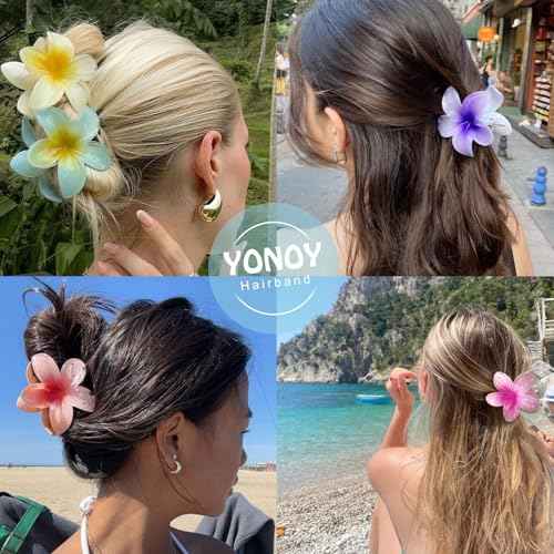 6Pcs Hawaiian Flower Hair Clips, Nonslip Strong Hold For Women,Large Hair Claw Clips for Thick Hair,Plumeria Big Cute Dasiy Hair Clips Beach Hair Accessories