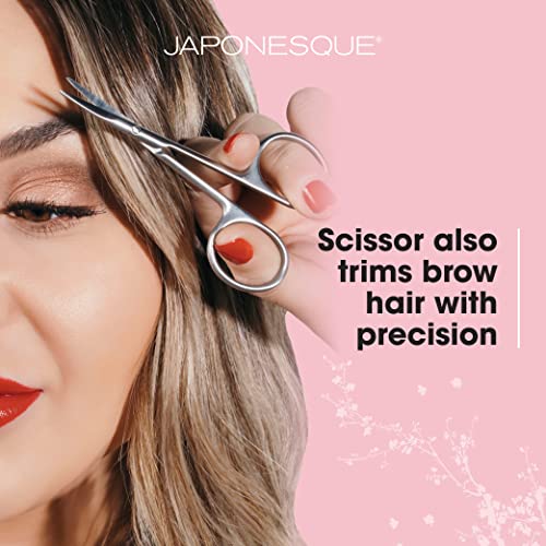 JAPONESQUE False Eyelash Applicator Kit, Stainless Steel Scissors And Tweezer Applicator Duo - Two Piece Kit For Easy, Natural Looking False Eyelashes, Works On Strips and Lash Clusters