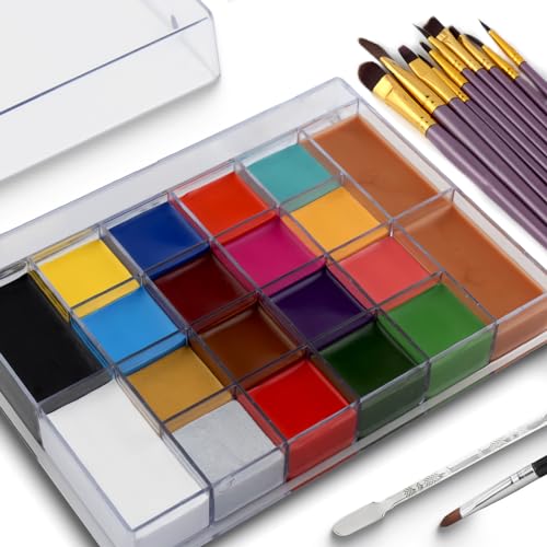 SOVONCARE Oil-Based Face Paint Kit - 20 Colors with 12 Brushes