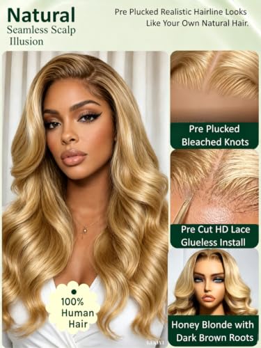 KLAIYI Ombre Honey Blonde Loose Wave 7x5 Lace Front Human Hair Wig 18"