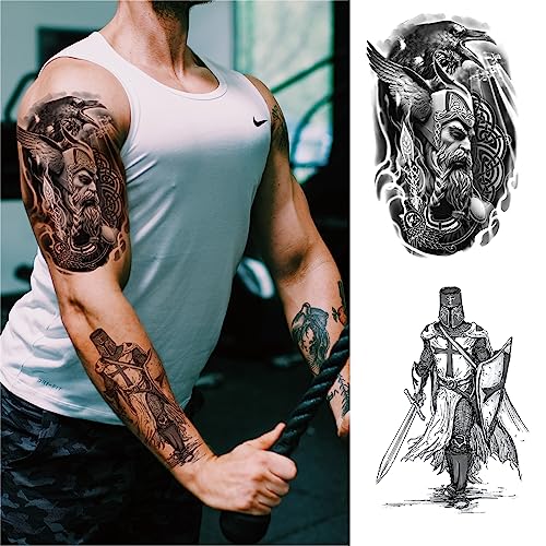 Warrior Temporary Tattoos for Men, 8 Sheets Waterproof