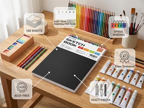 Soucolor Sketch Book 9x12, 100 Sheets, 68lb Acid-Free Paper