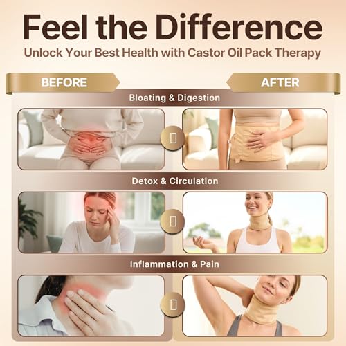 Organic Castor Oil Pack Wrap Kit - 16.9oz Cold-Pressed Oil & 2 Cotton Wraps