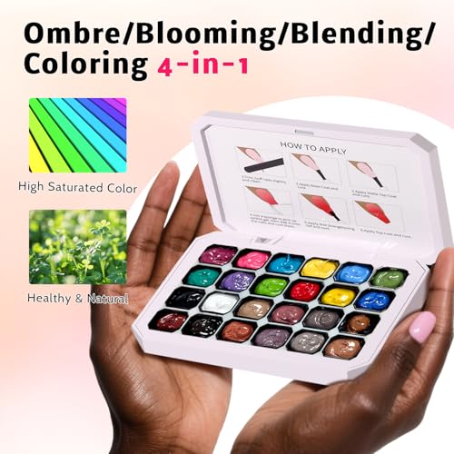 Karroy 24-Color Solid Gel Polish Palette - Ombre Nail Art Kit with Sponges