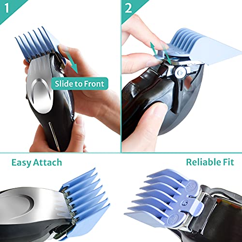10 Professional Hair Clipper Guards Cutting Guides Fits for Most Wahl Clippers with Organizer, Color Coded Clipper Combs Replacement - 1/16" to 1"
