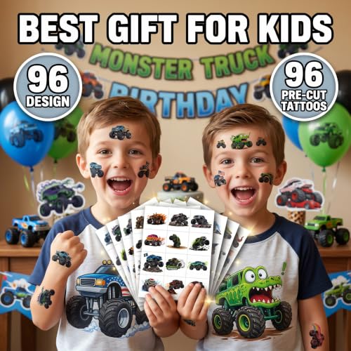 96 PCS Monster Truck Temporary Tattoos for Kids