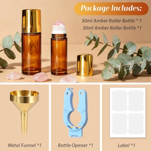 Rose Quartz Essential Oil Roller Bottles 2 Pack 50ml & 30ml