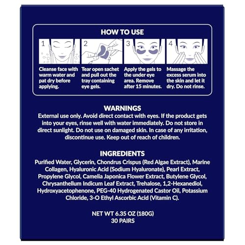 Stylia Under Eye Patches for Dark Circles and Puffy Eyes (6 Pairs), Marine Collagen Eye Mask for Puffiness with Vitamin C, Hyaluronic Acid, Pearl Extract, Eye Gel Pads for Dark Circles and Puffiness