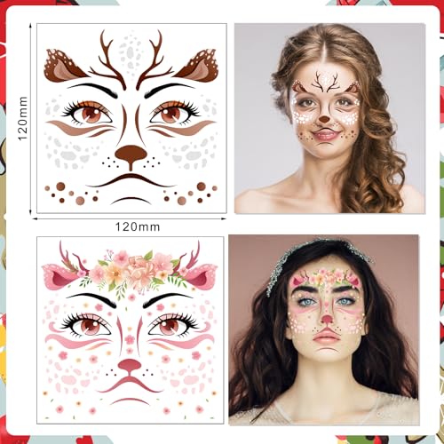 Deer Antlers Headband & Face Tattoos Set for Christmas Costume