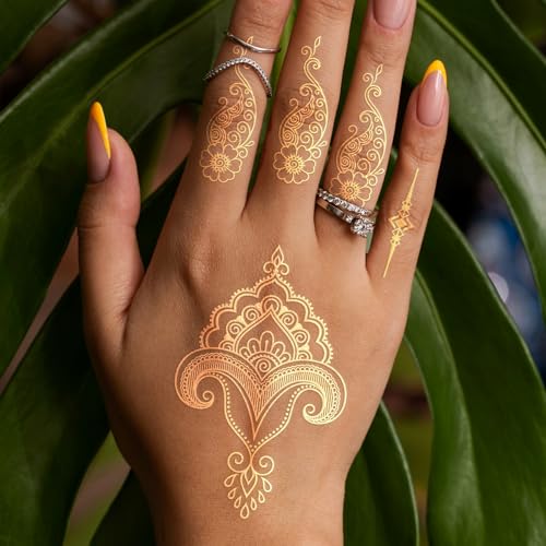 8 Sheet Gold Metallic Temporary Tattoos for Women