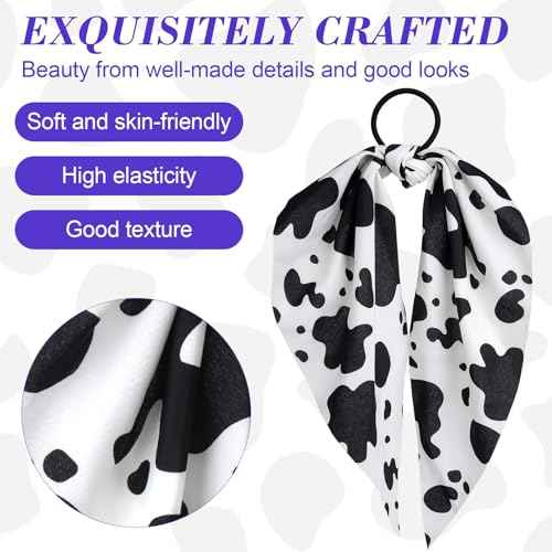 Cow Print Hair Band for Women, Non-Slip Rabbit Bunny Ear Bow Hair Tie Ropes, Elastic Bowknot Ponytail Holder Hair Scrunchies Accessories for Curly Straight Thin Thick Fine Hair