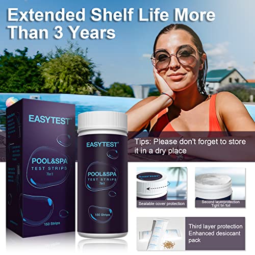 EASYTEST 7-in-1 Pool Test Strips - 150 Water Testing Strips for Hot Tub & Spa